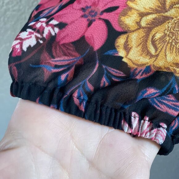 Torrid Dress  2X Black Red Long Sleeve Midi Chiffon Floral Boho Flowy - Picture 8 of 16
